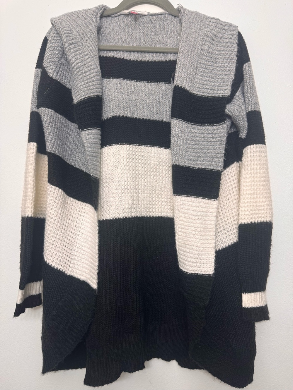 <No Boundaries> Black, Gray & Cream Striped Hooded Cardigan
